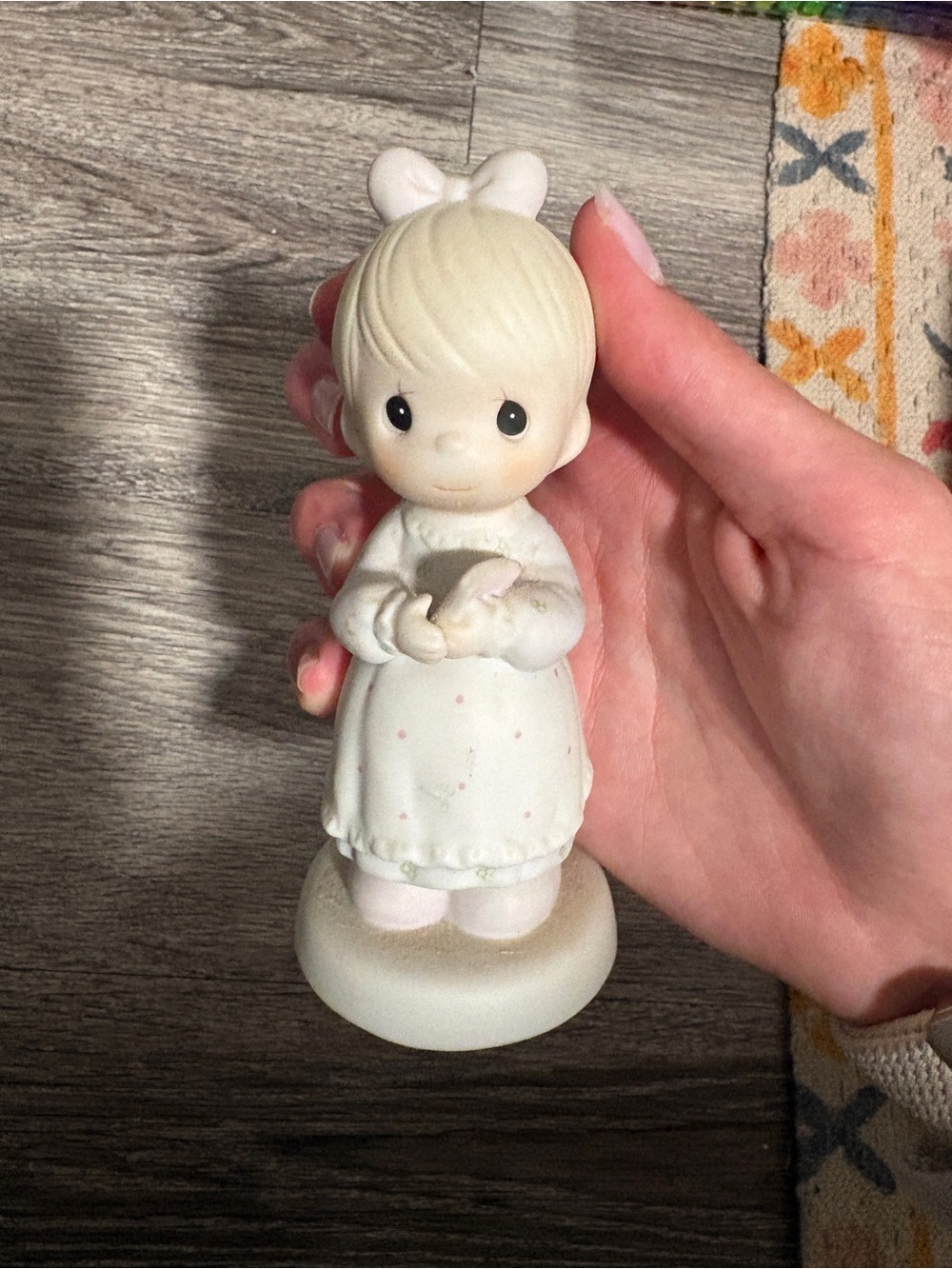 Precious Moments Cream and Pink Girl Figurine Holding Bunny